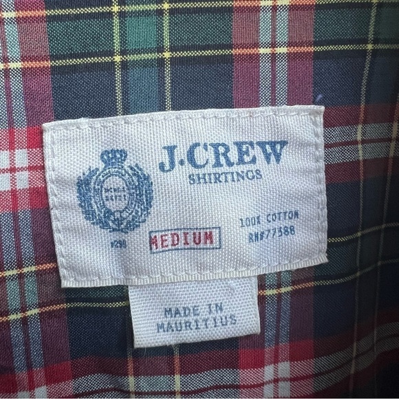 J. Crew Men’s Button Front Long Sleeve Red Green Blue Plaid Cotton Shirt, Medium - Picture 7 of 8